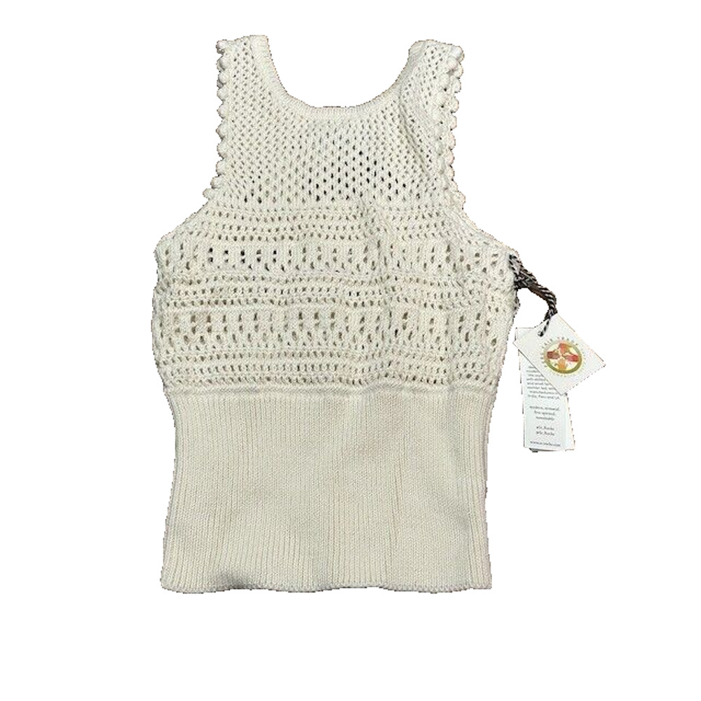 St. Roche Marilyn Tank Top Crochet Open Knit Racerback Sleeveless Natural XS NEW